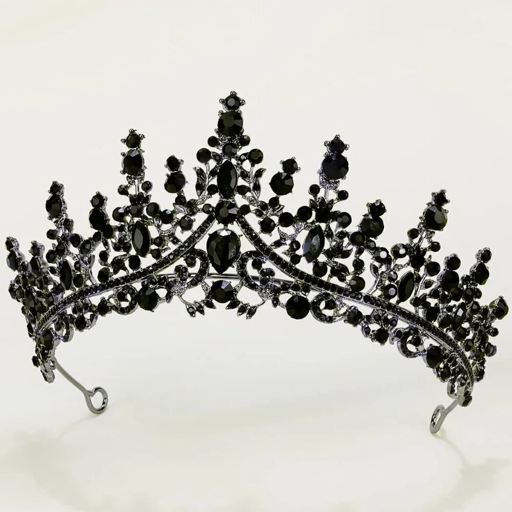 Women Black Gothic Tiara Crown Crystal Costume Prom Halloween Accessories